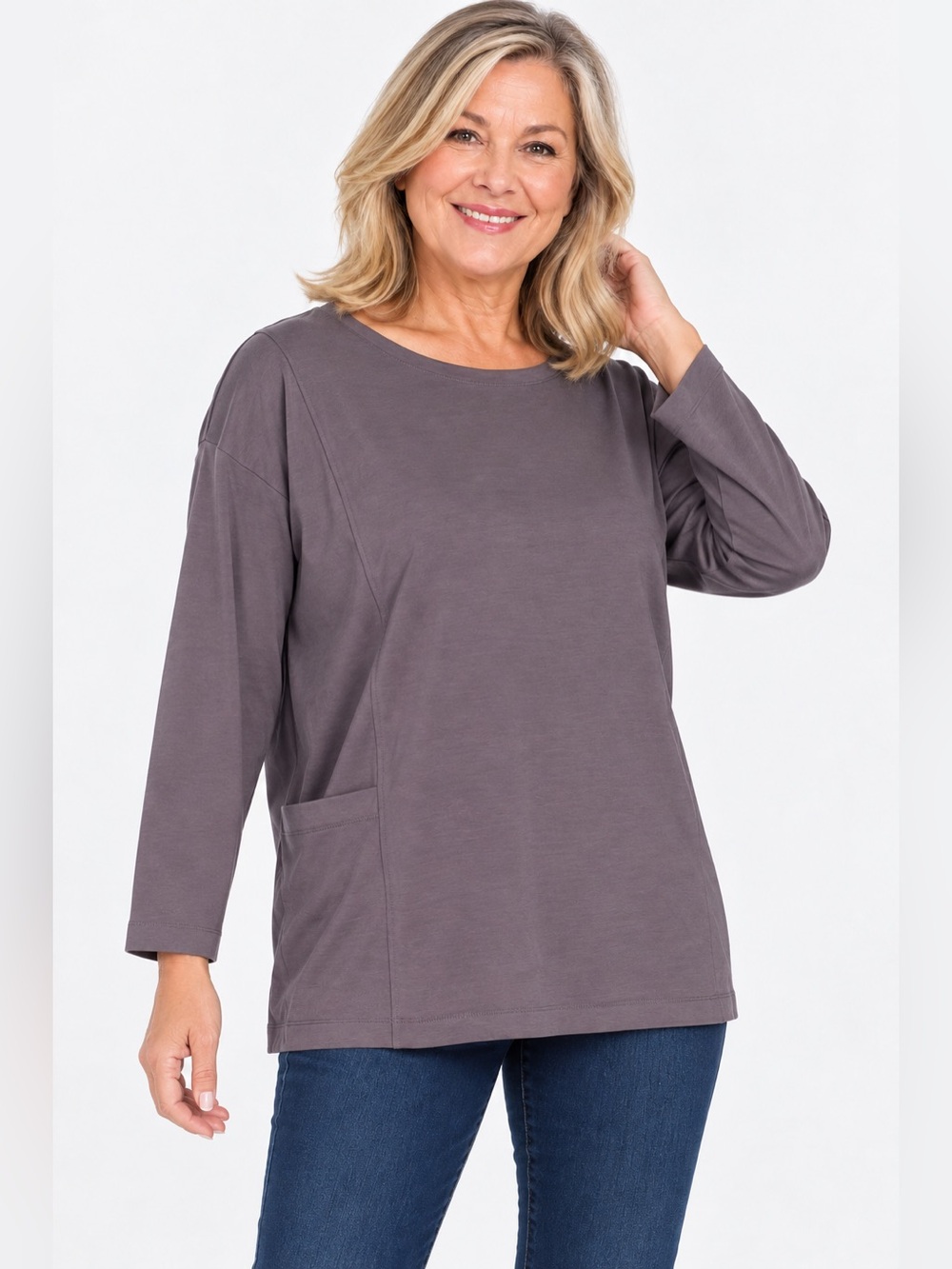 DKR Long Sleeve Bateau Neck Top-Sparrow